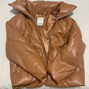 Abercrombie & Fitch brown vegan leather puffer coat